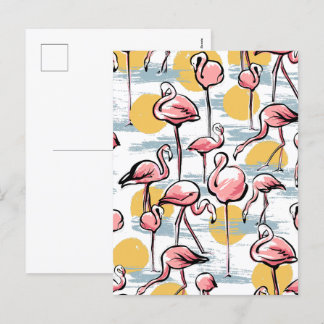 Rosa Flamingo (fåglar och solnedgång) | Tropical T Helg Vykort