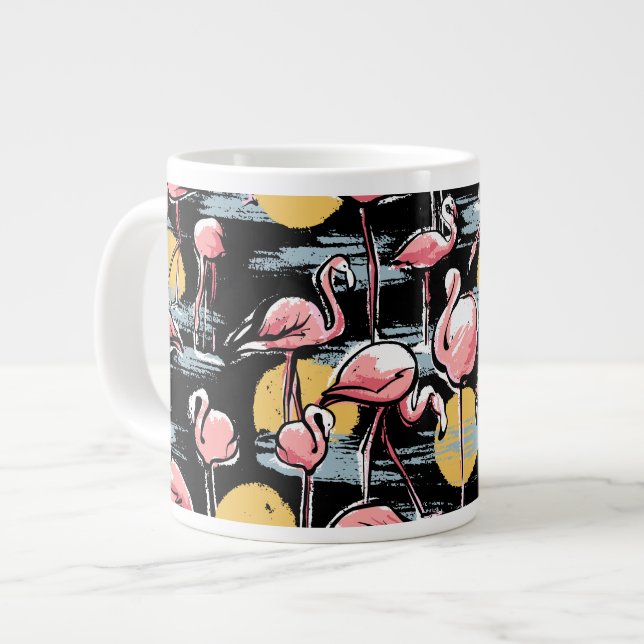 Rosa Flamingo (fåglar och solnedgång) | Tropical T Jumbo Mugg (Framsida vänster)