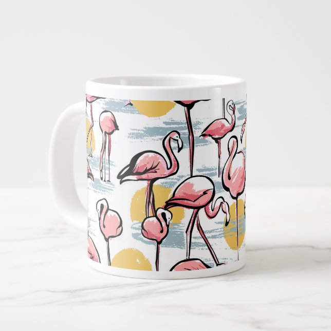 Rosa Flamingo (fåglar och solnedgång) | Tropical T Jumbo Mugg (Framsida vänster)