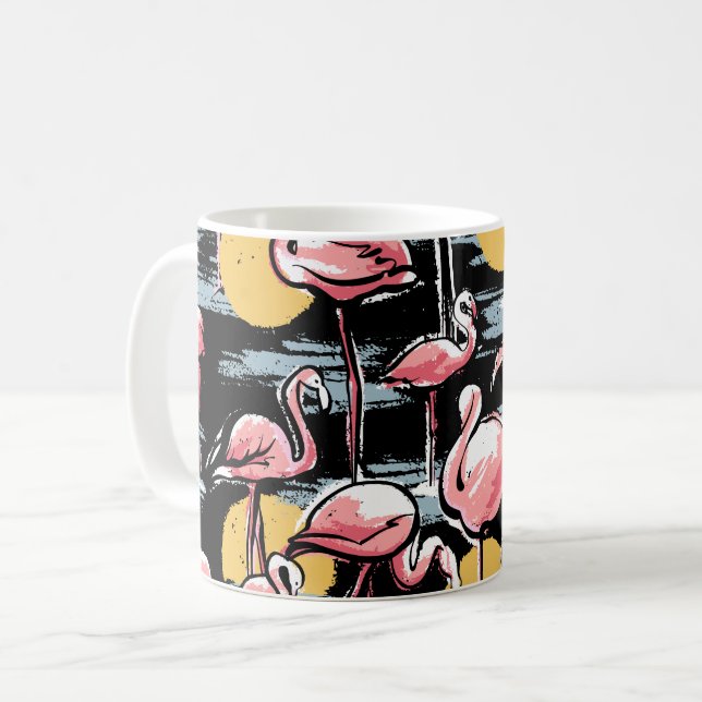 Rosa Flamingo (fåglar och solnedgång) | Tropical T Kaffemugg (Framsida vänster)