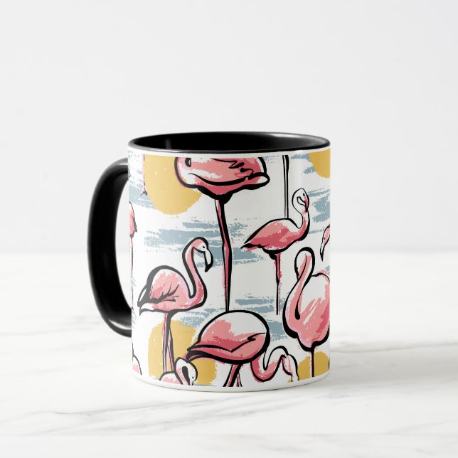 Rosa Flamingo (fåglar och solnedgång) | Tropical T Mugg (Framsida vänster)