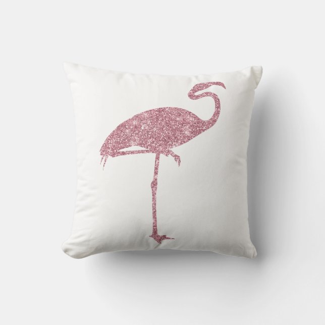 Rosa Flamingo Faux Glitter Flamingos Tropical Kudde (Framsida)
