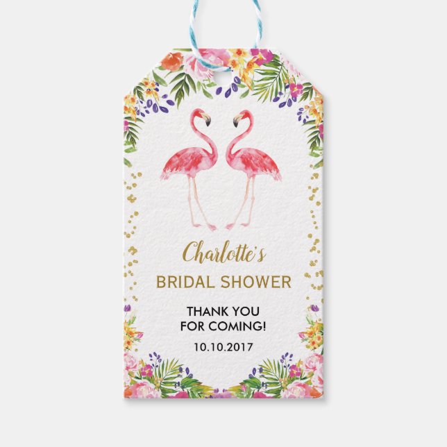 Rosa Flamingo Favor Tack Märkre Tropical Summer Presentetikett (Framsidan)