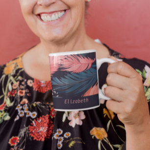 Rosa Flamingo Feathers Tropical ThMeed Mönster Kaffemugg