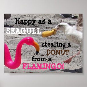Rosa Flamingo Fiskmås Donut Beach Vacation Humor Poster