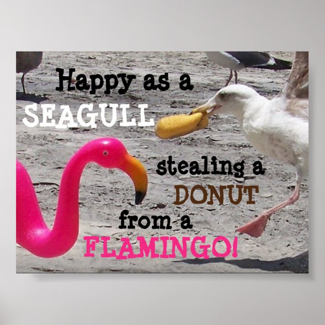 Rosa Flamingo Fiskmås Donut Beach Vacation Humor Poster (Framsidan)