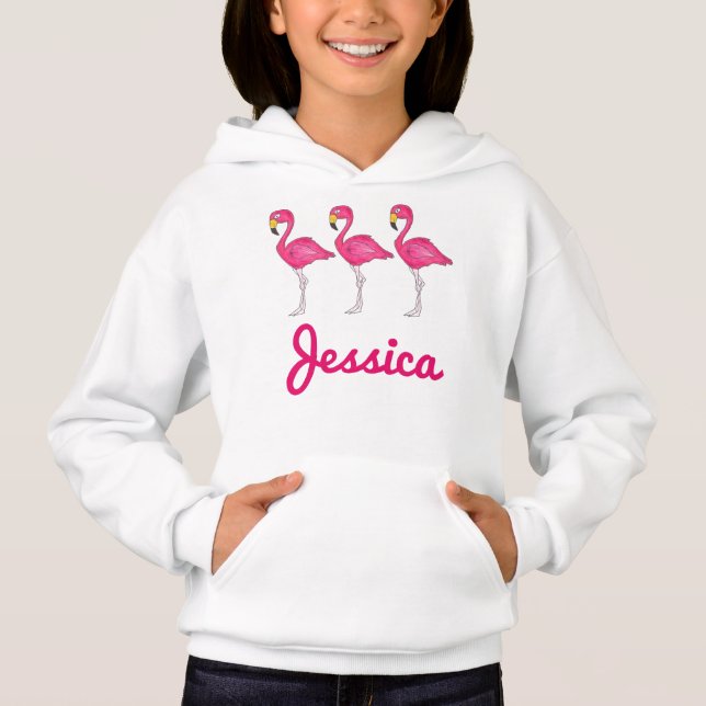 Rosa Flamingo Flamingos Personlig Sweatshirt Tee (Framsida)