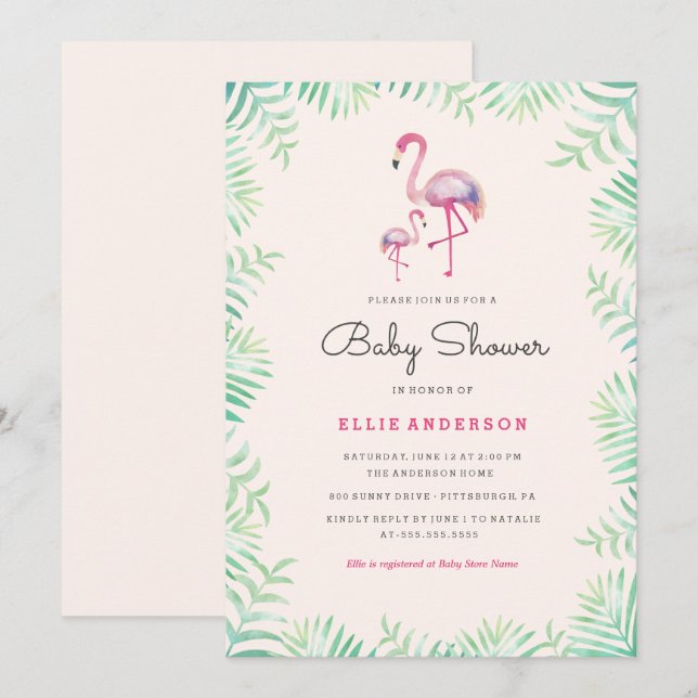 Rosa Flamingo Flick Baby Shower Inbjudan (Fram/baksida)