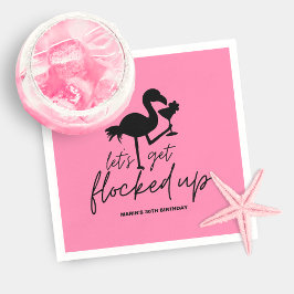 Rosa Flamingo Flockad Upp Tropisk Födelsedag Pappersservett