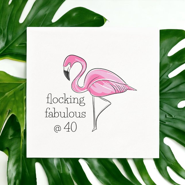 Rosa Flamingo Flocking Fabulous at 40 Pappersservett (Skapare uppladdad)