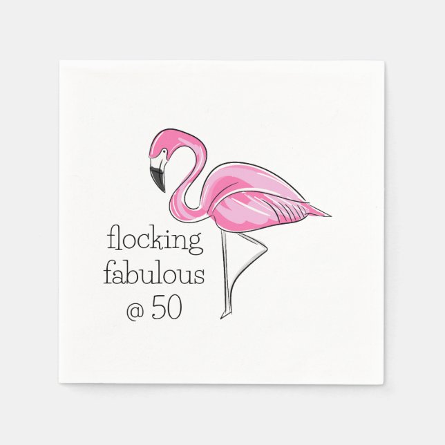 Rosa Flamingo Flocking Fabulous at 50 Pappersservett (Framsidan)