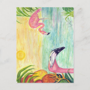 Rosa Flamingo Florida Art Vykort