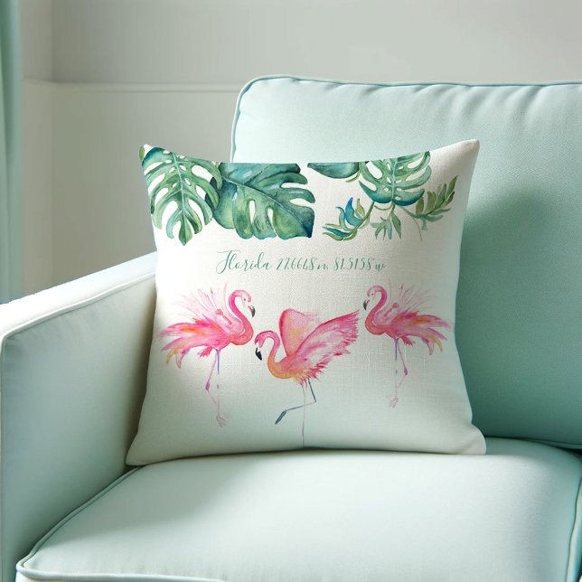 Rosa Flamingo Florida Living Room Decor Kudde (Pink flamingo Florida living room decor features throw for chair with pink flamingo V. Grigaliunas)