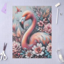 Rosa Flamingo & Flowers Chalk Pastel Decoupage