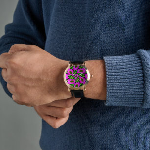 Rosa Flamingo Flowers Mönster Armbandsur