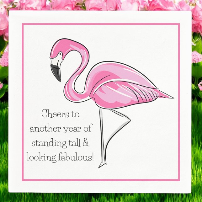 Rosa Flamingo Födelsedag / Skål för ännu ett år   Pappersservett (Skapare uppladdad)