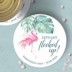 Rosa Flamingo Födelsedagsfest Flocktail Underlägg Papper Rund