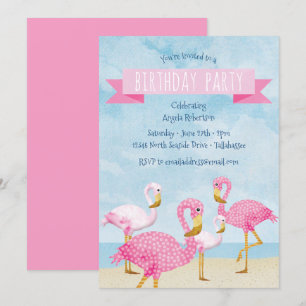 Rosa Flamingo-Födelsedagsfest Inbjudningar