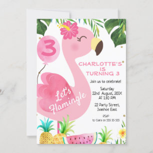 Rosa Flamingo Foliage Fruit Flamingle Birthday Inbjudningar