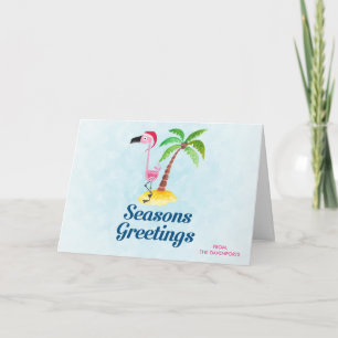 Rosa Flamingo för säsonhälsningar i den Santa Kort