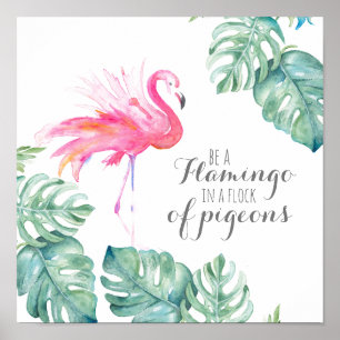 Rosa Flamingo för tropisk vattenfärg i inspiration Poster
