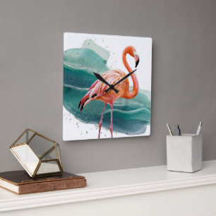 rosa flamingo fyrkantig klocka