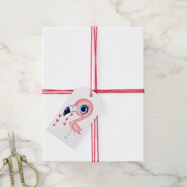 Rosa Flamingo Gift Märkre Presentetikett (Med Snöre)