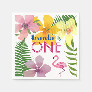 Rosa Flamingo Girl 1st Birthday Pappersservett