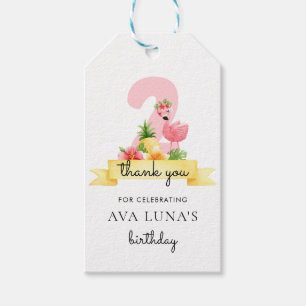 Rosa Flamingo Girl 2n Birthday Tack Märkre Presentetikett