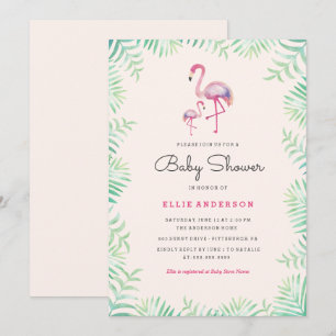 Rosa Flamingo Girl Baby Shower-inbjudan Inbjudningar
