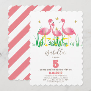 Rosa Flamingo Girl Birthday-inbjudan Inbjudningar