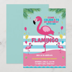 Rosa Flamingo Girl Birthday Inbjudningar