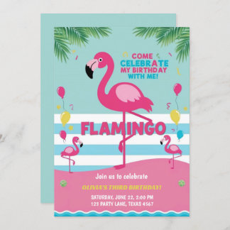 Rosa Flamingo Girl Birthday Inbjudningar