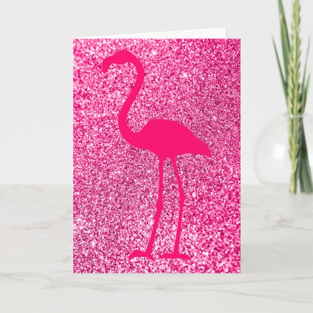Rosa Flamingo Glitter Grattis på födelsedagen Kort (Framsida)