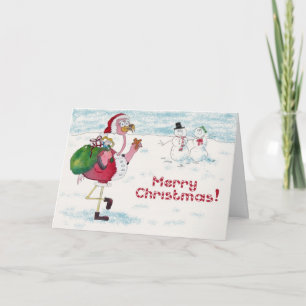 Rosa Flamingo God jul Snögubbe julkort Helgkort