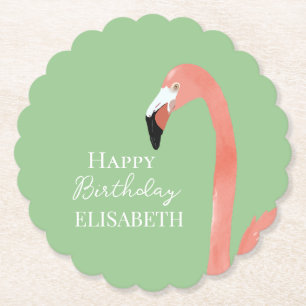 Rosa Flamingo Grattis på födelsedagen Personlig Na Underlägg Papper