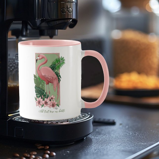 Rosa Flamingo Grönt Löv Lilly Mugg (Skapare uppladdad)