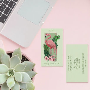 Rosa Flamingo Grönt Löv Lily Visitkort