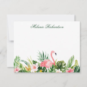 Rosa Flamingo-Grönten för tropisk Blommigt i vatte Anteckningskort