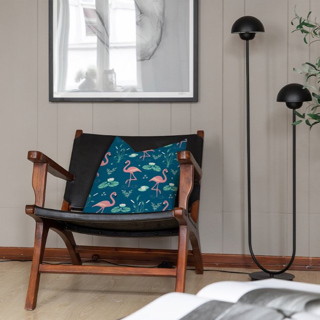 Rosa Flamingo gullblå mönster Kudde (Skapare uppladdad)