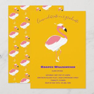 Rosa Flamingo Gult Animal Studenten Inbjudningar