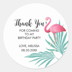 Rosa Flamingo Handflatan Löv Birthday Tack Runt Klistermärke