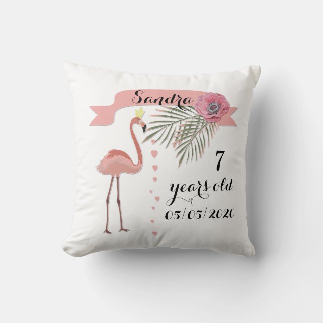 Rosa Flamingo , handflatan löv ,för flicka Kudde (Framsida)