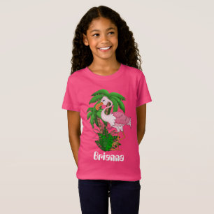 Rosa flamingo handflatan träd-flickor anpassade t- t shirt