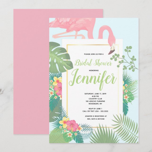 Rosa Flamingo Handflatan Träd Möhippa Inbjudningar (Fram/baksida)