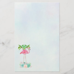 Rosa Flamingo Handflatan träd och Blommigt Succule Brevpapper