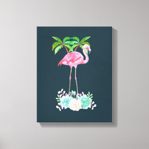 Rosa Flamingo Handflatan träd och Blommigt Succule Canvastryck