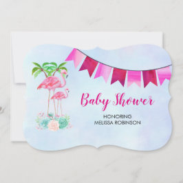 Rosa Flamingo Handflatan träd och Blommigt Succule Inbjudningar