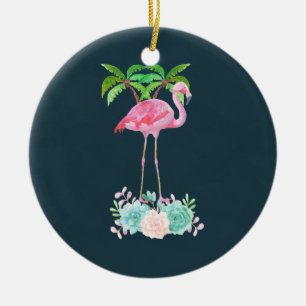 Rosa Flamingo Handflatan träd och Blommigt Succule Julgransprydnad Keramik
