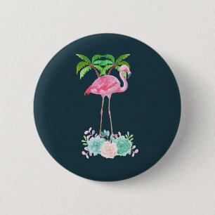 Rosa Flamingo Handflatan träd och Blommigt Succule Knapp
